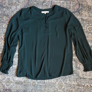 LOFT Dark Green velevet button Blouse